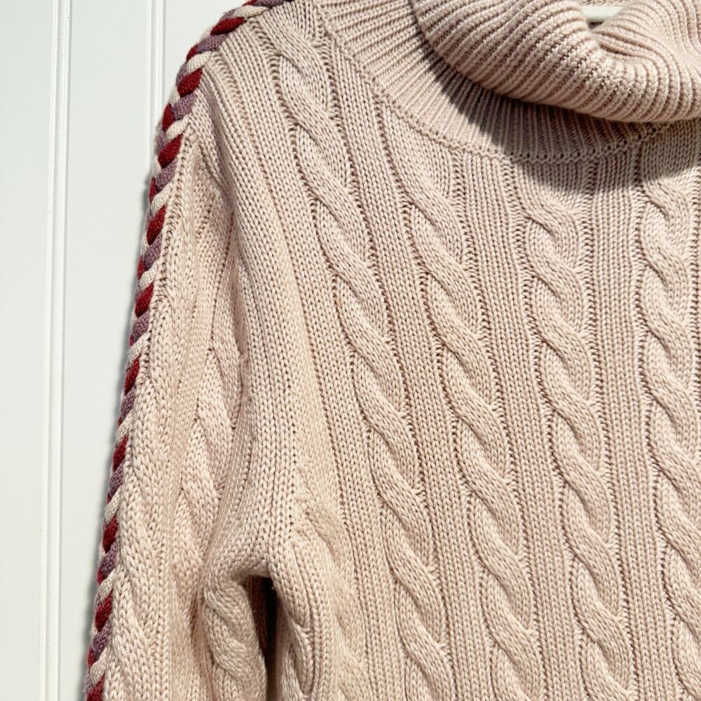 Derek Lam Pippa Lace Up Turtlneck Sweater Pink Cableknit Size Medium - Picture 3 of 6